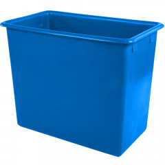 blue 200 litre fish holding tank with tapered sides