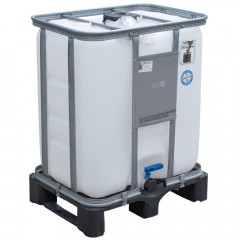 300 litre reconditioned IBC with translucent bottle, plastic pallet and 2" valve