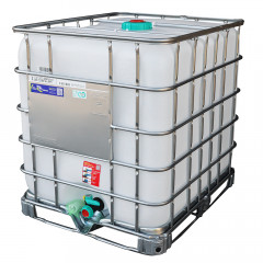 1000 litre food grade IBC on a steel pallet with valve cap and lid