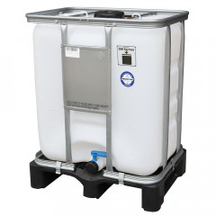 300 litre reconditioned IBC with translucent bottle, plastic pallet and 2" valve