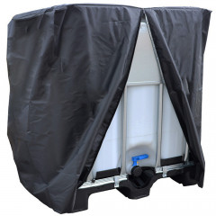 Outdoor IBC cover with an open zip over a plastic pallet IBC