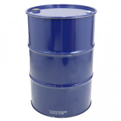 Blue 205 litre steel drum with thread plug and cap